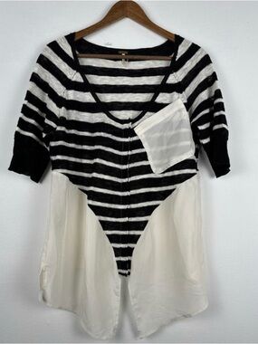 Free People Black and White Striped Mixed-Media Top